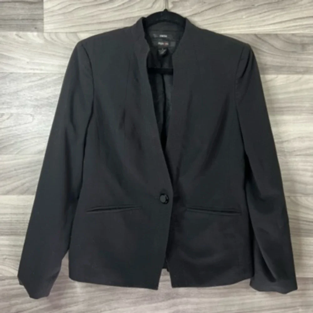 Style&co. Womens Blazer Jacket Black Single Button‎ Slash Pockets V Neck 4
